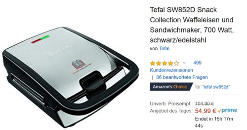 Tefal SW852D Snack Collection Waffeleisen und Sandwichmaker, 700 Watt Tefal SW852D Snack Collection Waffeleisen und Sandwichmaker, 700 Watt