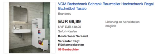 VCM Badschrank/Raumteiler "Tasalo", 130 x 25 x 50 cm - jetzt 29% billiger
