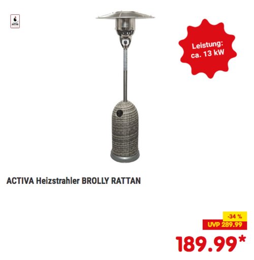 ACTIVA Heizstrahler/Heizpilz BROLLY RATTAN, 13 kW ACTIVA Heizstrahler/Heizpilz BROLLY RATTAN, 13 kW