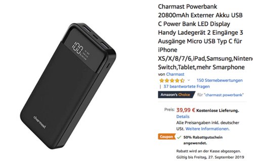 Charmast W2016 Powerbank 20800mAh (1x USB-C, 2x USB, 1x Micro USB) Charmast W2016 Powerbank 20800mAh (1x USB-C, 2x USB, 1x Micro USB)