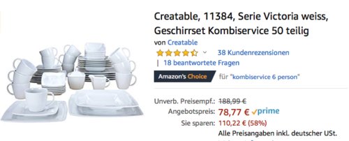 Creatable 11384 Geschirrset Serie Victoria, 50-teilig - jetzt 14% billiger Creatable 11384 Geschirrset Serie Victoria, 50-teilig - jetzt 14% billiger