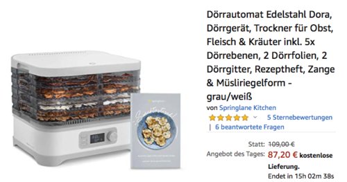 Dörrautomat "Dora" mit 5x Dörrebenen, grau/weiß - jetzt 20% billiger