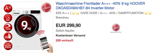 HOOVER DXOASD49AHB7-84 9 kg Waschmaschine, A+++ HOOVER DXOASD49AHB7-84 9 kg Waschmaschine, A+++