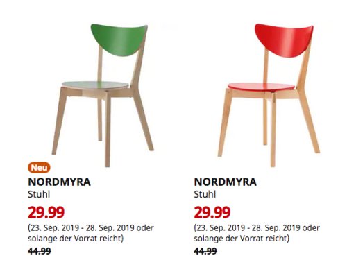 IKEA Chemnitz - NORDMYRA Stuhl, grün oder rot - jetzt 33% billiger