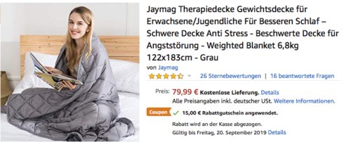 Jaymag Therapiedecke/Gewichtsdecke 6,8kg, 122x183 cm Jaymag Therapiedecke/Gewichtsdecke 6,8kg, 122x183 cm