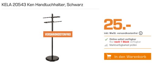 KELA 20543 Metall Handtuchhalter "Ken", schwarz KELA 20543 Metall Handtuchhalter "Ken", schwarz