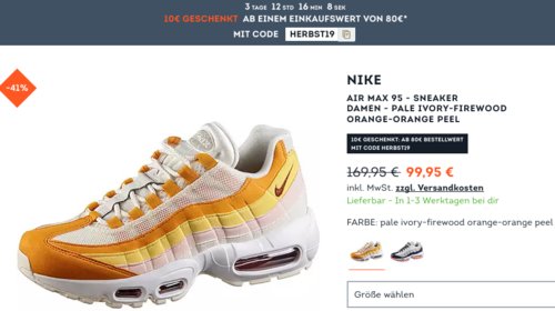 Nike Air Max 95 - Damen Sneaker in Orange Peel (36,5 - 42,5) Nike Air Max 95 - Damen Sneaker in Orange Peel (36,5 - 42,5)