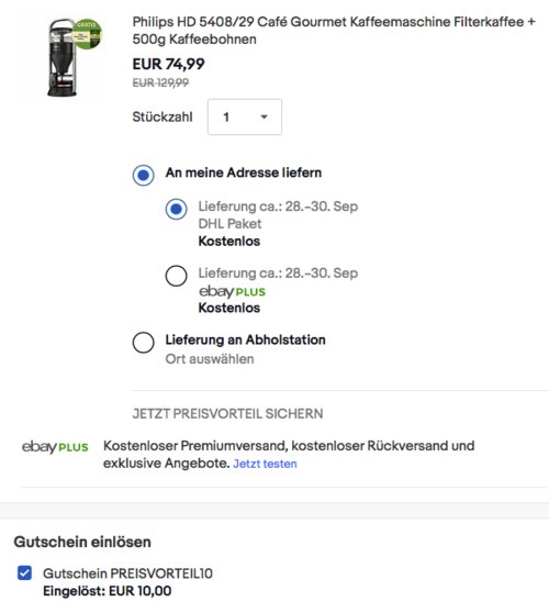 Philips HD 5408/29 Café Gourmet Filterkaffee-Kaffeemaschine + 500g Kaffeebohnen - jetzt 24% billiger