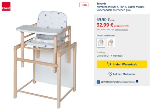 Schardt Kombihochstuhl X-TRA II, Sternchen grau oder Schäfchen gelb - jetzt 35% billiger