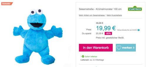 Sesamstraße - Krümelmonster 100 cm Sesamstraße - Krümelmonster 100 cm