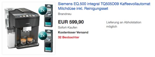 Siemens TQ505D09 EQ.500 integral Kaffeevollautomat inkl. Reinigungsset - jetzt 12% billiger