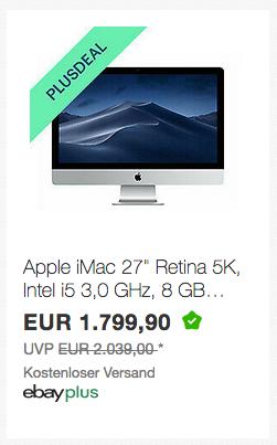 Apple iMac MRQY2D/A 27" Retina 5K All-In-One PC (Intel i5 3,0 GHz, 8 GB RAM, 1 TB FD, 2019) Apple iMac MRQY2D/A 27" Retina 5K All-In-One PC (Intel i5 3,0 GHz, 8 GB RAM, 1 TB FD, 2019)