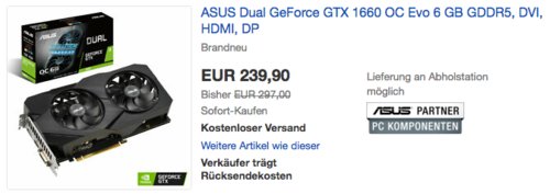 ASUS Dual GeForce GTX 1660 OC Evo 6 GB Gaming Grafikkarte ASUS Dual GeForce GTX 1660 OC Evo 6 GB Gaming Grafikkarte