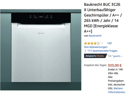 Bauknecht BUC 3C26 X Unterbaufähiger Geschirrspüler, A++ Bauknecht BUC 3C26 X Unterbaufähiger Geschirrspüler, A++