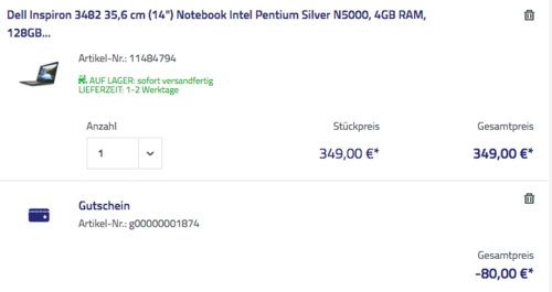 Dell Inspiron 3482 35,6 cm (14") Notebook (Intel Pentium N5000, 4GB RAM, 128GB SSD, HD Display, Win10 Home ) Dell Inspiron 3482 35,6 cm (14") Notebook (Intel Pentium N5000, 4GB RAM, 128GB SSD, HD Display, Win10 Home )