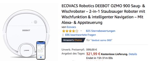 ECOVACS Robotics DEEBOT OZMO 900 Saug- & Wischroboter, Alexa- & Appsteuerung ECOVACS Robotics DEEBOT OZMO 900 Saug- & Wischroboter, Alexa- & Appsteuerung
