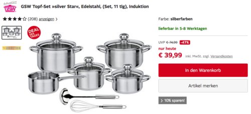 GSW Edelstahl Topf-Set "silver Star", 11tlg. GSW Edelstahl Topf-Set "silver Star", 11tlg.