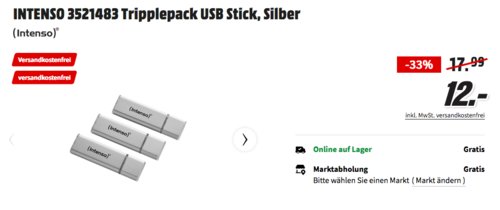 INTENSO 3521483 32 GB USB-Stick Tripplepack, silber INTENSO 3521483 32 GB USB-Stick Tripplepack, silber