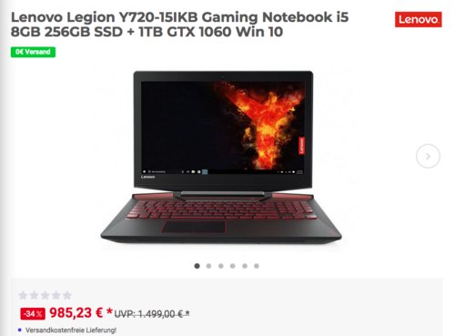 Lenovo Legion Y720-15IKB 15,6 Zoll Gaming Notebook (i5, 8GB, 256GB SSD + 1TB, GTX 1060, Win 10 ) Lenovo Legion Y720-15IKB 15,6 Zoll Gaming Notebook (i5, 8GB, 256GB SSD + 1TB, GTX 1060, Win 10 )