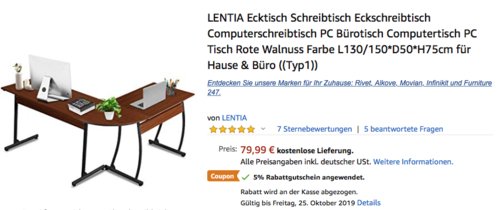 LENTIA Typ1 Eckschreibtisch L130/150 x B50 x H75cm, Rote Walnuss Farbe LENTIA Typ1 Eckschreibtisch L130/150 x B50 x H75cm, Rote Walnuss Farbe