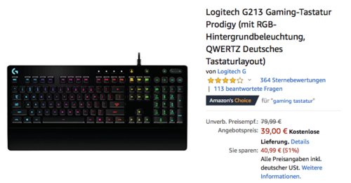 Logitech G213 Prodigy Gaming-Tastatur mit RGB-Hintergrundbeleuchtung Logitech G213 Prodigy Gaming-Tastatur mit RGB-Hintergrundbeleuchtung