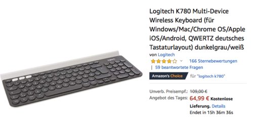 Logitech K780 Multi-Device Bluetooth-Tastatur, QWERTZ deutsches Tastaturlayout Logitech K780 Multi-Device Bluetooth-Tastatur, QWERTZ deutsches Tastaturlayout