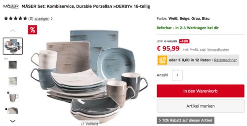 MÄSER Kombiservice "DERBY" aus Durable Porzellan, 16-teilig - jetzt 9% billiger