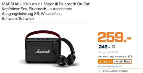 MARSHALL Killburn II Bluetooth-Lautsprecher inkl. Major III Bluetooth On-Ear Kopfhörer MARSHALL Killburn II Bluetooth-Lautsprecher inkl. Major III Bluetooth On-Ear Kopfhörer