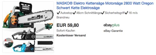 MASKO® Elektro-Kettensäge 2800 Watt, 51 cm Oregon Schwert MASKO® Elektro-Kettensäge 2800 Watt, 51 cm Oregon Schwert