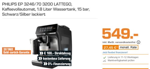 Philips 3200 Serie Lattego EP3246/70 Kaffeevollautomat, 15 bar - jetzt 18% billiger