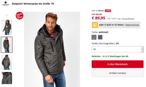Redpoint Heeren Winterjacke mit Kapuze, anthrazit oder navy (48-70) Redpoint Heeren Winterjacke mit Kapuze, anthrazit oder navy (48-70)