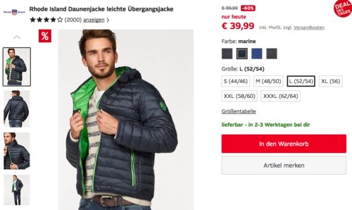 Rhode Island Herren Daunenjacke mit Kaputze, versch. Farben und Größen Rhode Island Herren Daunenjacke mit Kaputze, versch. Farben und Größen
