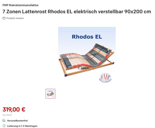 Rhodos EL elektrisch verstellbarer 7 Zonen Lattenrost, 90x200 cm Rhodos EL elektrisch verstellbarer 7 Zonen Lattenrost, 90x200 cm