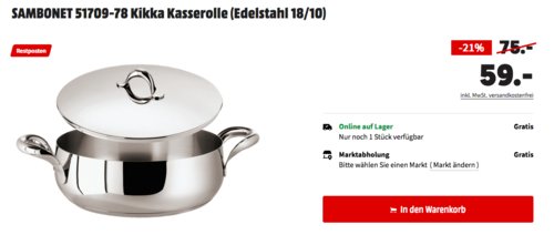 Rosenthal SAMBONET 51709-78 Kikka Edelstahl Kasserolle, 5.4 Liter Rosenthal SAMBONET 51709-78 Kikka Edelstahl Kasserolle, 5.4 Liter