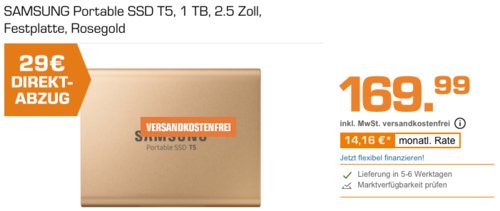 SAMSUNG Portable SSD T5 2.5 Zoll Festplatte 1TB, rosegold SAMSUNG Portable SSD T5 2.5 Zoll Festplatte 1TB, rosegold