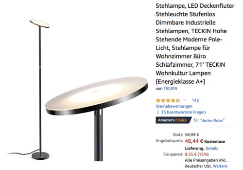 TECKIN FL33 LED Deckenfluter, 20 Watt Stehleuchte TECKIN FL33 LED Deckenfluter, 20 Watt Stehleuchte