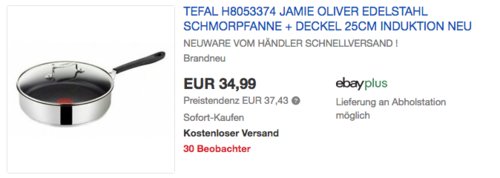 Tefal H8053374 Jamie Oliver 25cm Edelstahl Schmorpfanne + Glasdeckel Tefal H8053374 Jamie Oliver 25cm Edelstahl Schmorpfanne + Glasdeckel