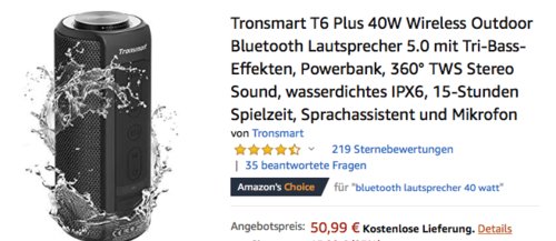 Tronsmart T6 Plus 40W Outdoor Bluetooth-Lautsprecher, schwarz Tronsmart T6 Plus 40W Outdoor Bluetooth-Lautsprecher, schwarz