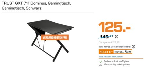 TRUST GXT 711 Dominus 116 cm Gamingtisch, schwarz TRUST GXT 711 Dominus 116 cm Gamingtisch, schwarz
