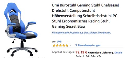 Umi Bürostuhl/Gaming-Stuhl, blau Umi Bürostuhl/Gaming-Stuhl, blau
