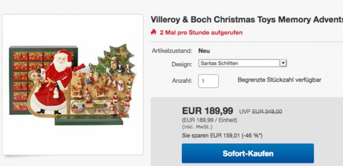 Villeroy & Boch Adventskalender "Santa Schlitten", Hartporzellan Villeroy & Boch Adventskalender "Santa Schlitten", Hartporzellan