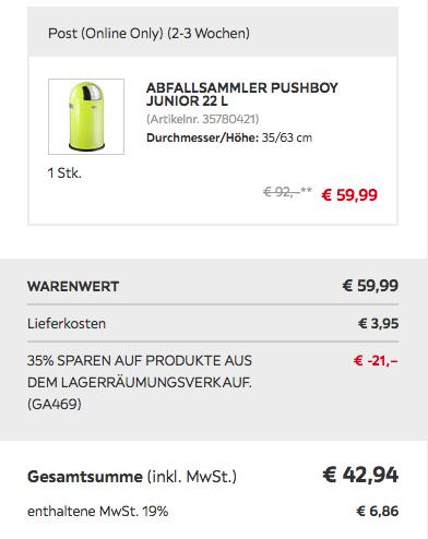 Wesco Abfallsammler Pushboy Junior 22 Liter, limette Wesco Abfallsammler Pushboy Junior 22 Liter, limette