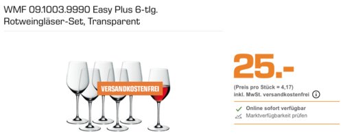 WMF 09.1003.9990 Easy Plus Rotweingläser-Set, 6-tlg. WMF 09.1003.9990 Easy Plus Rotweingläser-Set, 6-tlg.