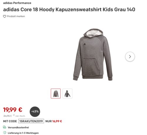 adidas Core 18 Hoody Kinder Kapuzensweatshirt in Grau (116-164) adidas Core 18 Hoody Kinder Kapuzensweatshirt in Grau (116-164)