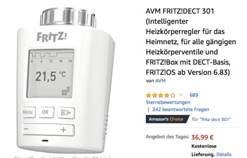 AVM FRITZ!DECT 301 Intelligenter Heizkörperregler AVM FRITZ!DECT 301 Intelligenter Heizkörperregler