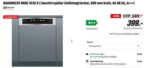 BAUKNECHT BKBC 3C32 X C Geschirrspüler (A+++, teilintegrierbar, 598 mm breit) - jetzt 9% billiger BAUKNECHT BKBC 3C32 X C Geschirrspüler (A+++, teilintegrierbar, 598 mm breit) - jetzt 9% billiger