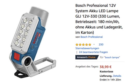 Bosch Professional 12V System Akku LED-Lampe GLI 12V-330 (ohne Akkus und Ladegerät) Bosch Professional 12V System Akku LED-Lampe GLI 12V-330 (ohne Akkus und Ladegerät)