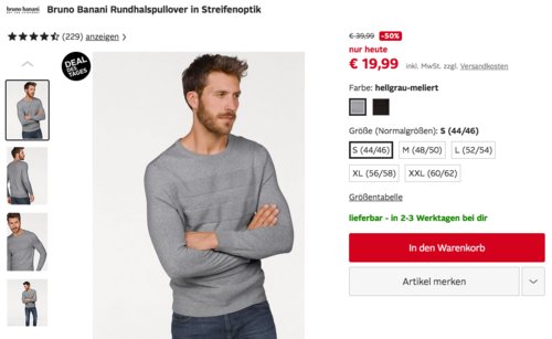 Bruno Banani Herren Rundhalspullover in Streifenoptik, hellgrau oder schwarz Bruno Banani Herren Rundhalspullover in Streifenoptik, hellgrau oder schwarz