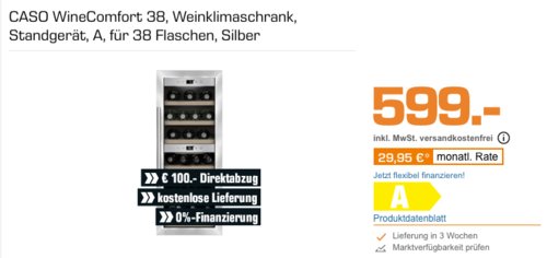 CASO WineComfort 38 Weinklimaschrank, silber CASO WineComfort 38 Weinklimaschrank, silber