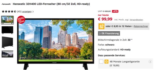 Hanseatic 32H400 80 cm/32 Zoll LED-Fernseher, HD-ready Hanseatic 32H400 80 cm/32 Zoll LED-Fernseher, HD-ready